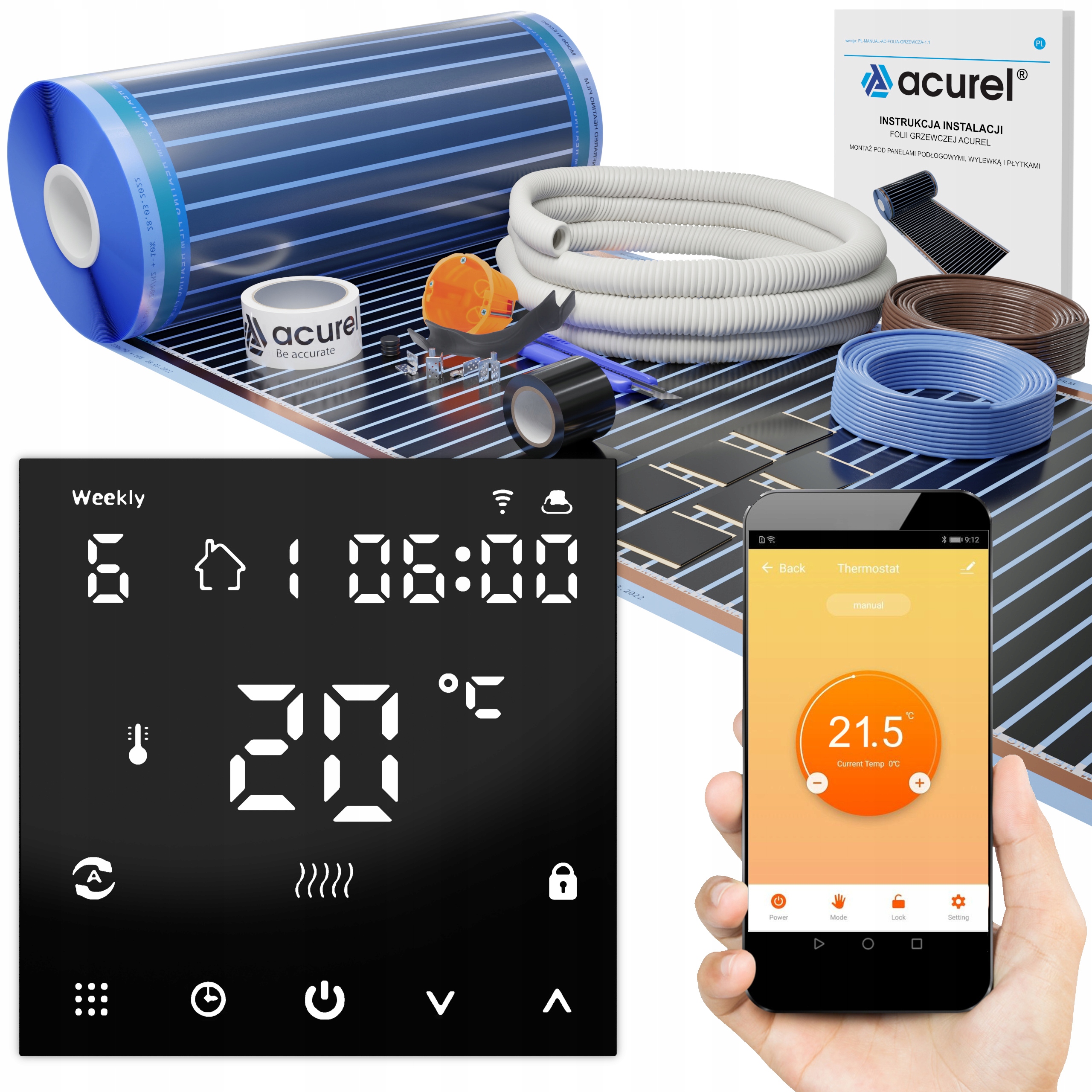 Vykurovacia fólia 140W/m² WiFi termostat Set 1m²